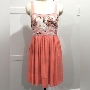 Matilda Jane Size M Peach Pink Floral Ribbon Trim Sleeveless Dress